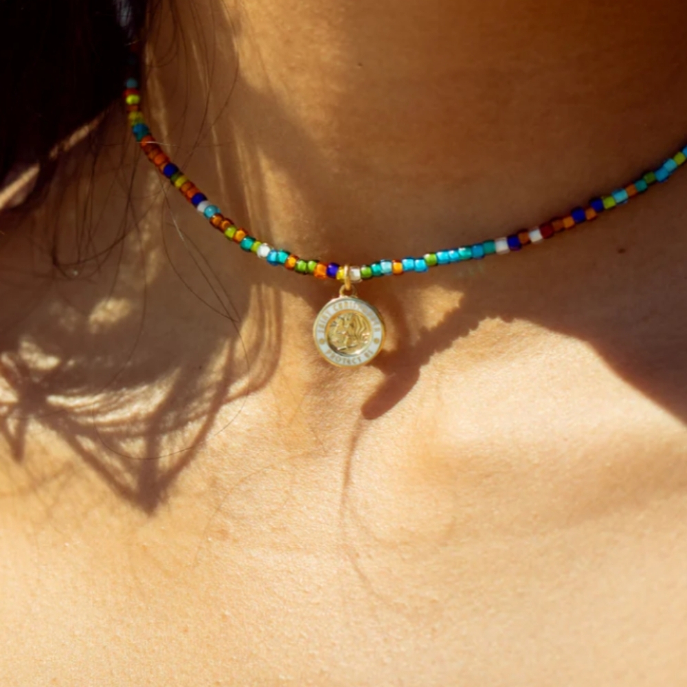 St. Christopher Beaded Necklace with Silver Pendant